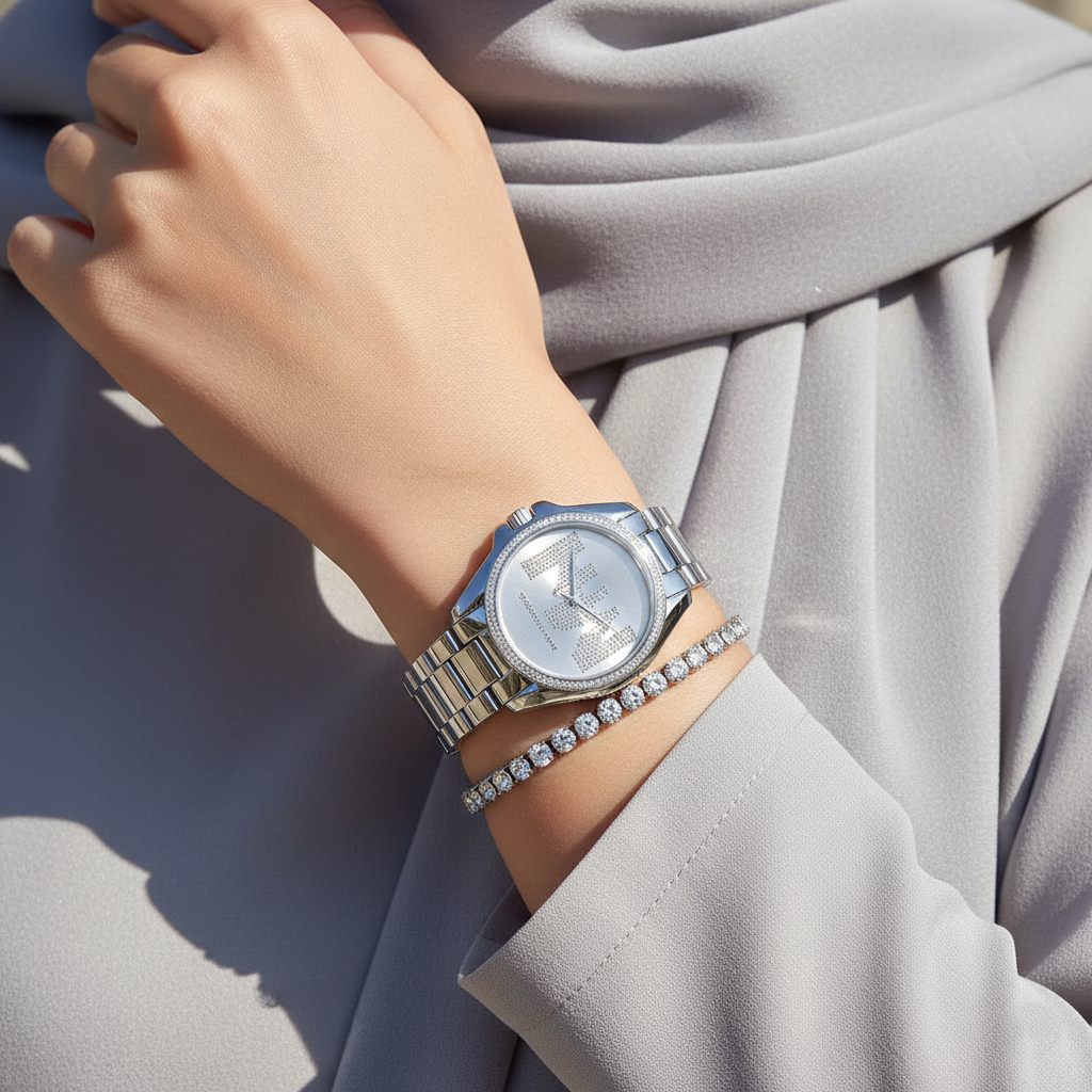 Michael Kors Runway MK6554 Silver Watch with Crystal Encrusted MK Logo Dial