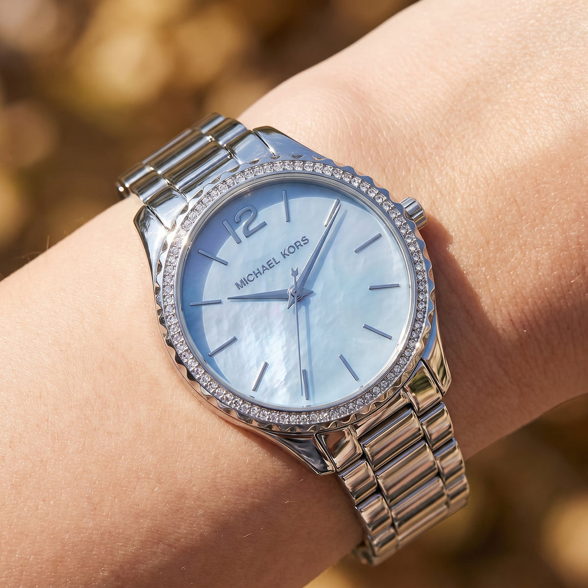 Michael Kors Layton MK6847 Light Blue Mother of Pearl Dial Silver Stainless Steel Women's Watch