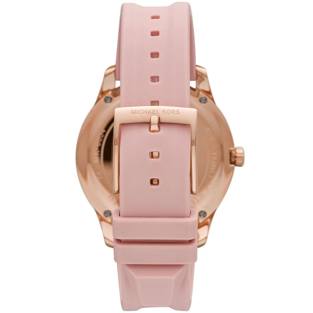 Michael Kors Runway MK6854 Rose Gold Tone Full Pavé Crystal Pink Rubber Women's Watch