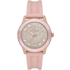 Michael Kors Runway MK6854 Rose Gold Tone Full Pavé Crystal Pink Rubber Women's Watch