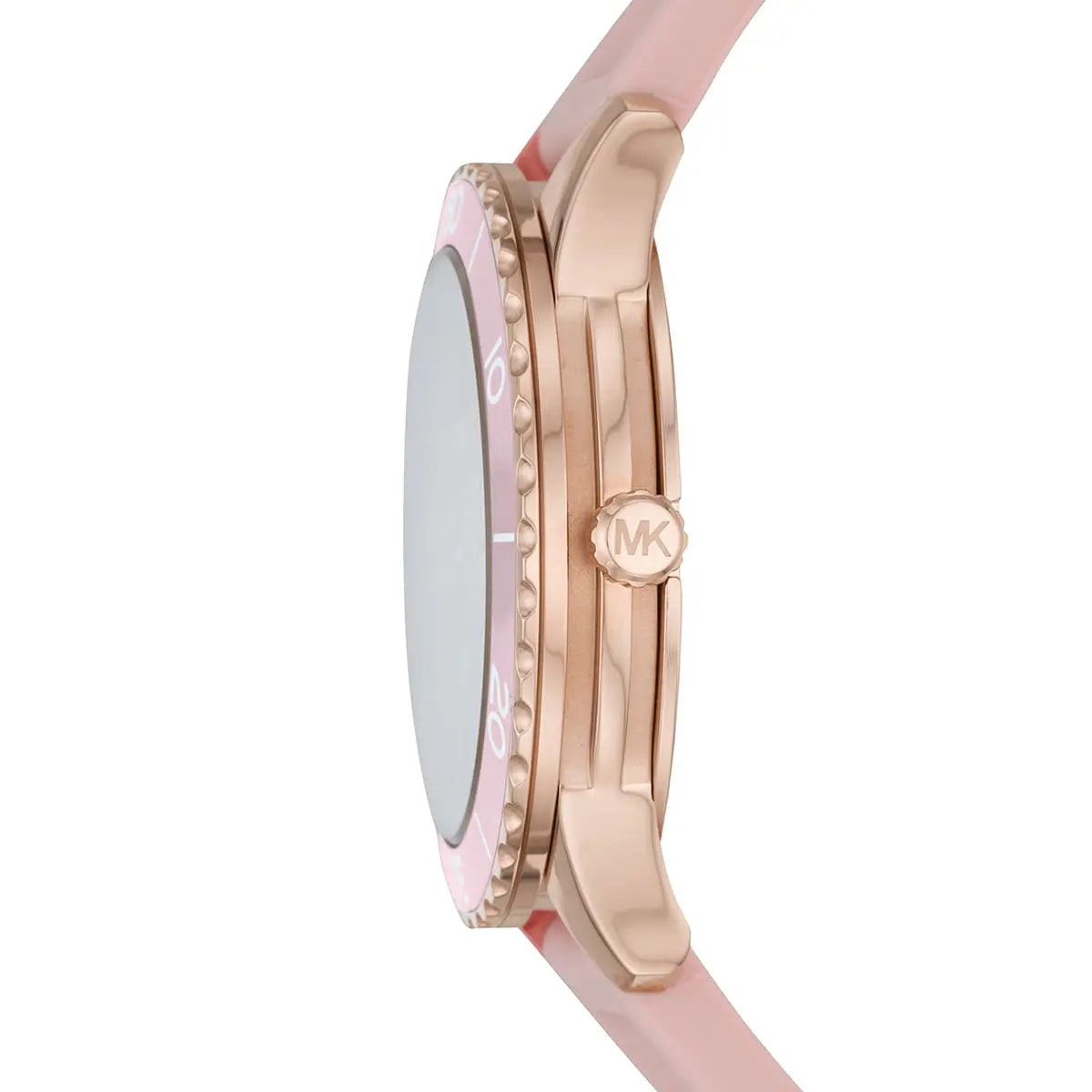 Michael Kors Runway MK6854 Rose Gold Tone Full Pavé Crystal Pink Rubber Women's Watch