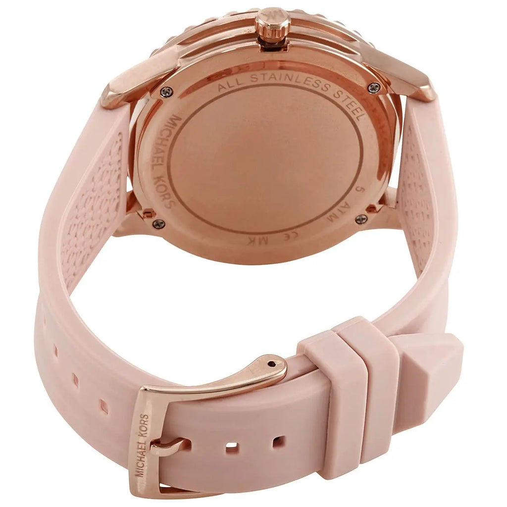 Michael Kors Runway MK6854 Rose Gold Tone Full Pavé Crystal Pink Rubber Women's Watch