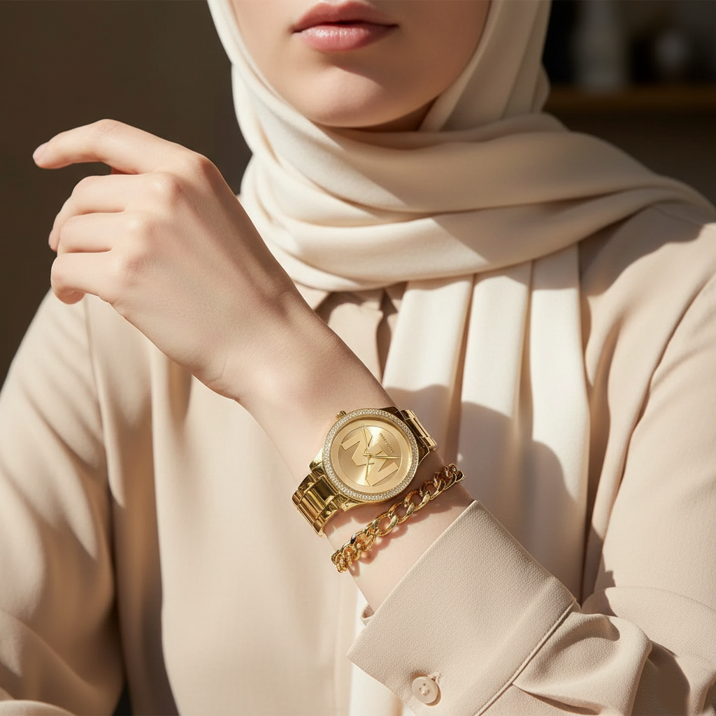 Michael Kors Tibby MK6879 Gold-Tone Watch with Crystal Bezel and MK Logo Dial