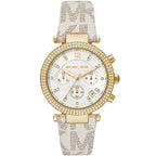 Michael Kors Parker MK6916 Chronograph White Logo Leather Strap Women's Watch