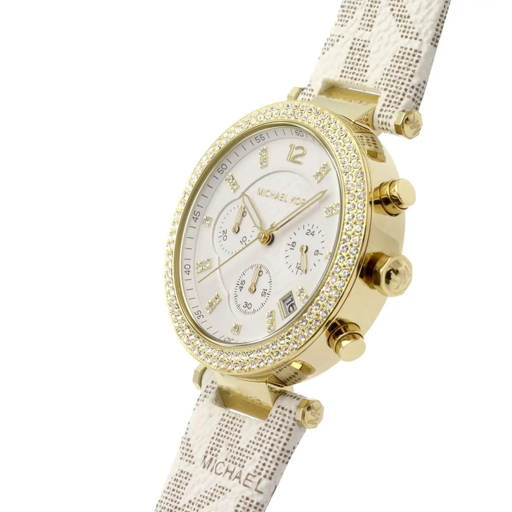Michael Kors Parker MK6916 Chronograph White Logo Leather Strap Women's Watch