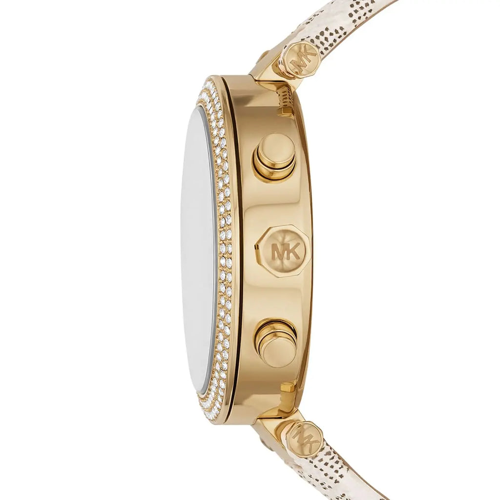 Michael Kors Parker MK6916 Chronograph White Logo Leather Strap Women's Watch