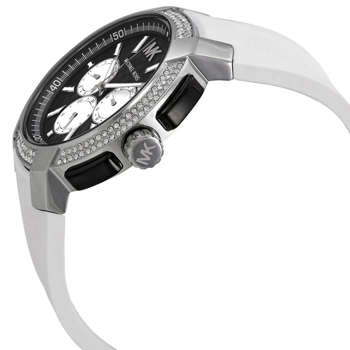 Michael Kors Sidney MK6947 Silver-Tone Black Dial White Rubber Women's Watch