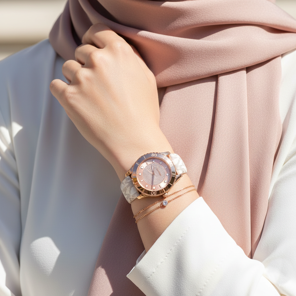 Michael Kors Runway MK6980 Rose Gold Watch with White MK Logo Strap