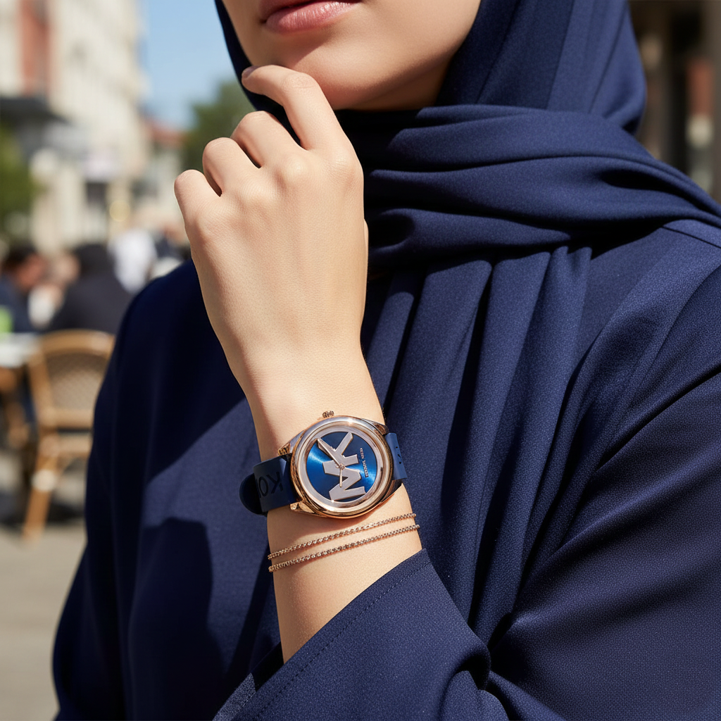 Michael Kors Janelle MK7140 Rose Gold Watch with Navy Blue Silicone Strap