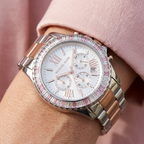 Michael Kors Everest MK7214 Two-Tone Silver & Rose Gold Baguette Crystal Women's Watch