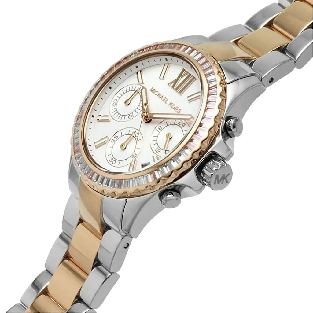 Michael Kors Everest MK7214 Two-Tone Silver & Rose Gold Baguette Crystal Women's Watch