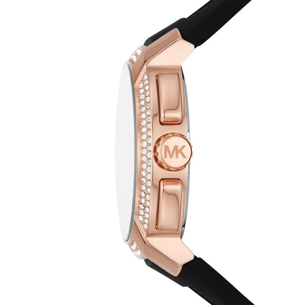 Michael Kors Sidney MK7245 Rose Gold-Tone Crystal Black Dial Rubber Women's Watch