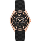 ساعة مايكل كورس جيسا MK7266 للنساء لون ذهبي وردي، مينا أسود، سوار مطاطي أسود