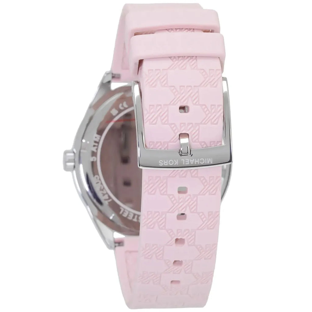 Michael Kors Jessa MK7268 Silver-Tone White Dial Pink Logo Rubber Women's Watch