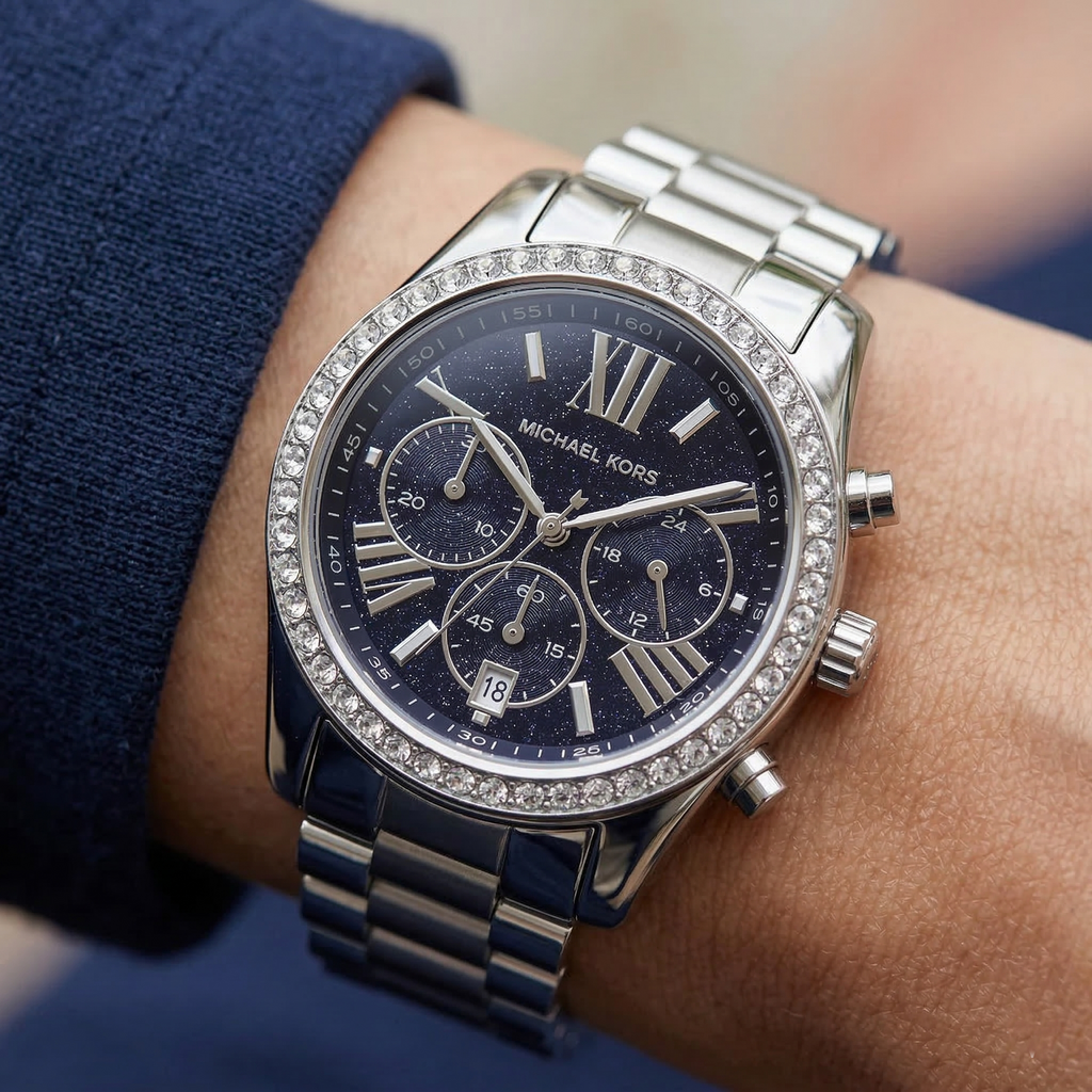 Michael Kors Lexington MK7277 Silver-Tone Blue Glitter Dial Women's Watch