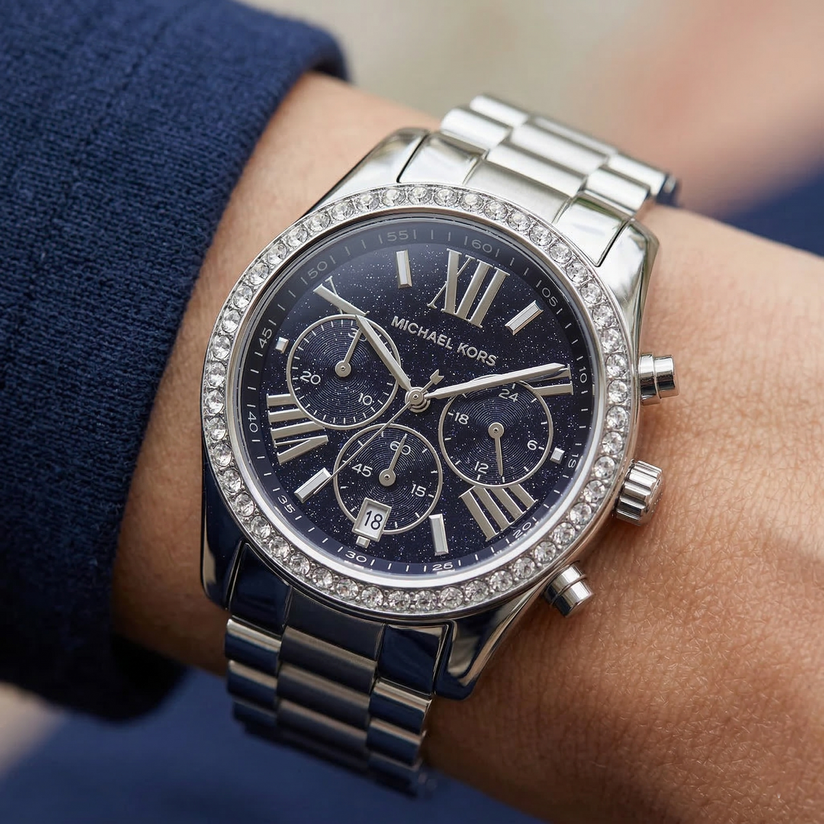 Michael Kors Lexington MK7277 Silver-Tone Blue Glitter Dial Women's Watch