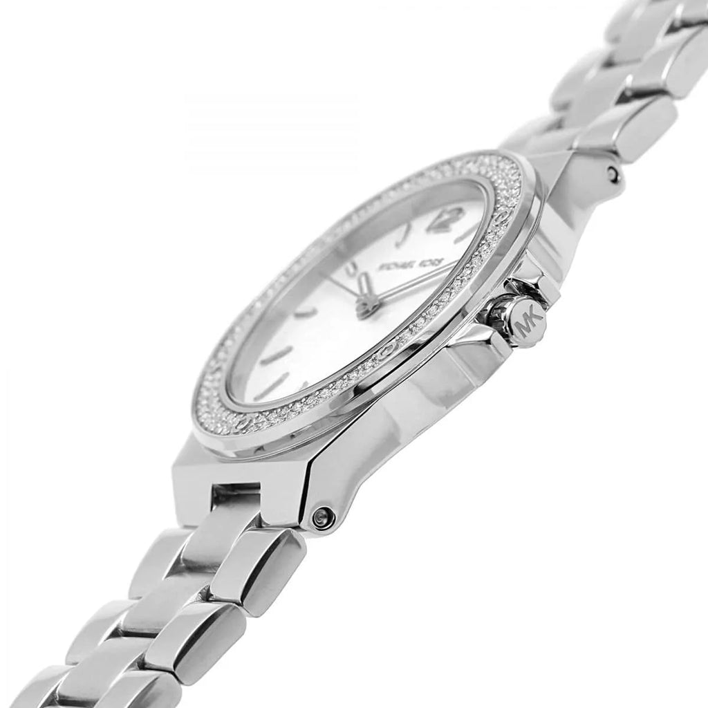 Michael Kors Lennox MK7280 Silver Watch with Crystal Bezel and Silver Dial