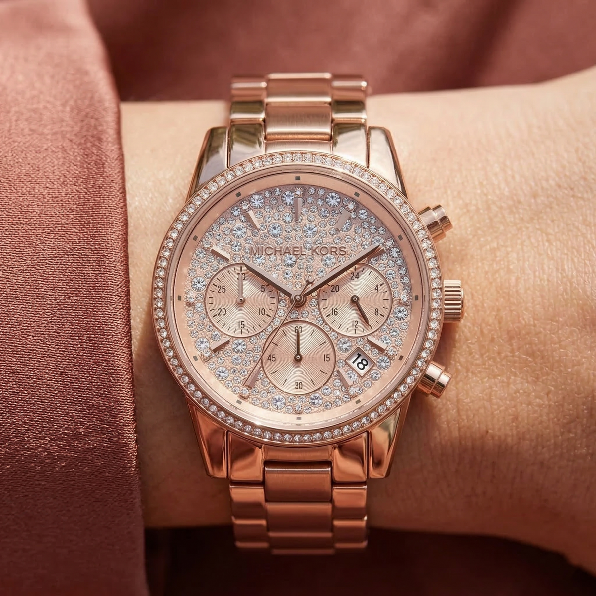Michael Kors Ritz MK7302 Rose Gold Tone Full Pavé Crystal Women's Watch