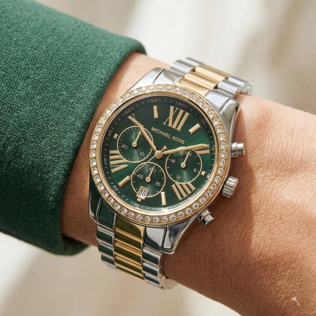 Michael Kors Lexington MK7303 Two-Tone Silver & Gold Green Dial Women's Watch