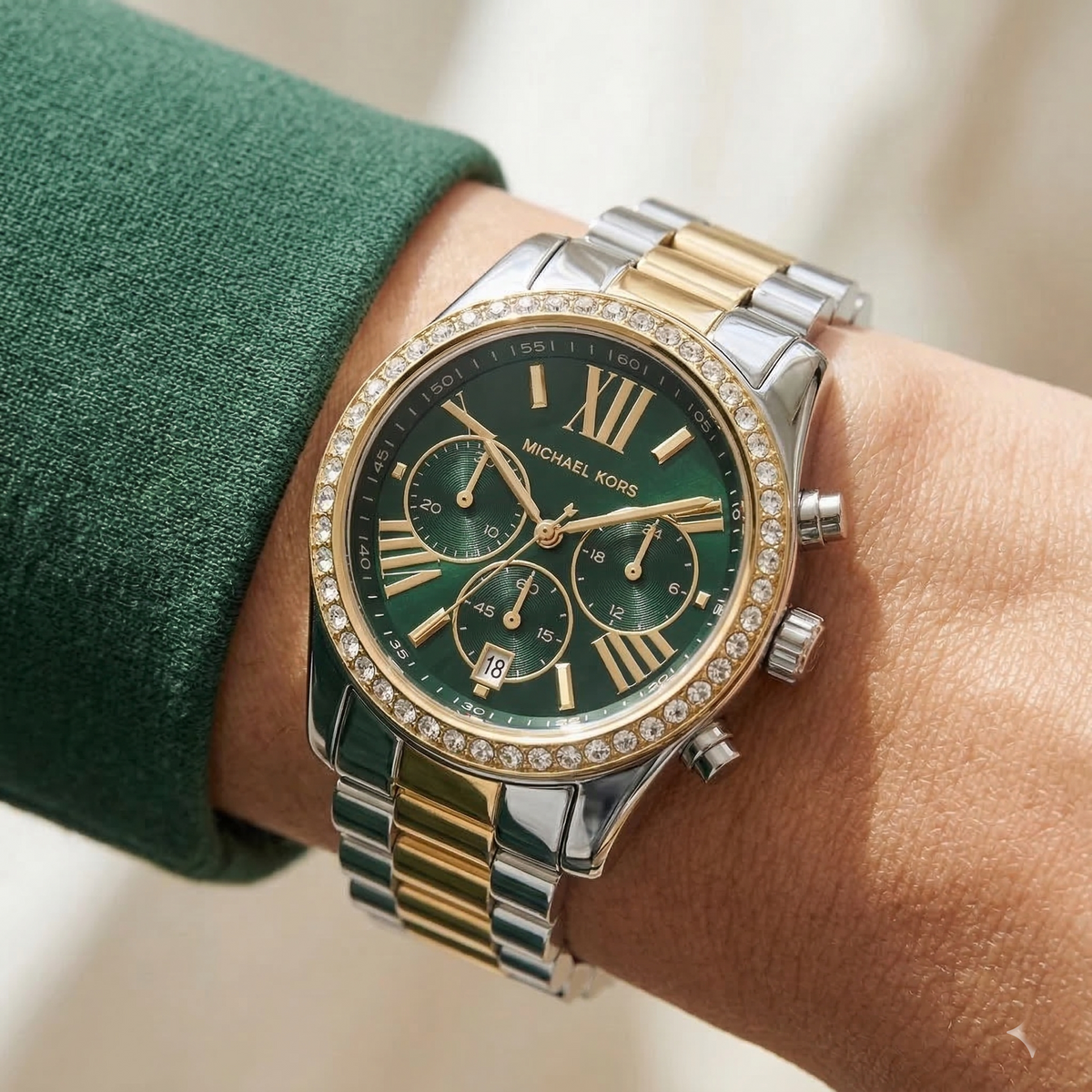 Michael Kors Lexington MK7303 Two-Tone Silver & Gold Green Dial Women's Watch