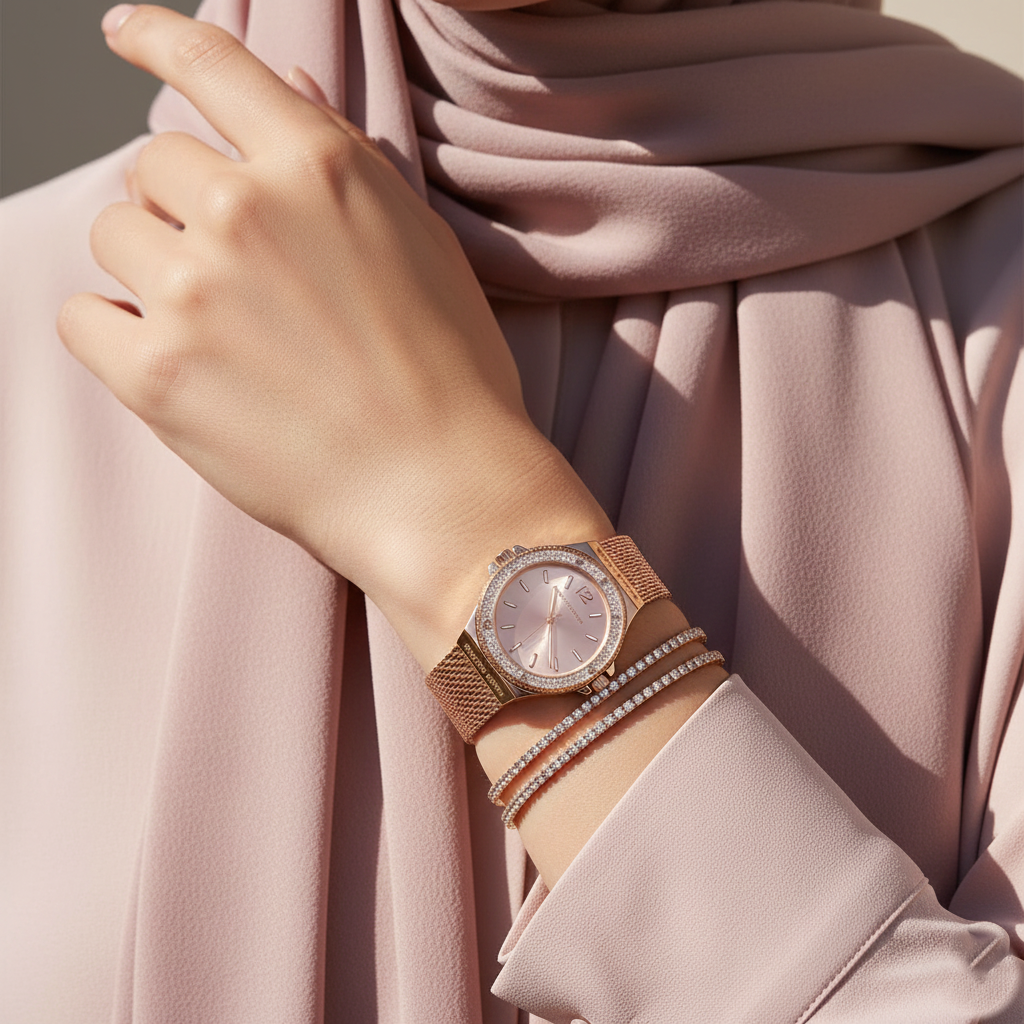 Michael Kors Lennox MK7336 Rose Gold-Tone Watch with Mesh Bracelet and Crystal Bezel