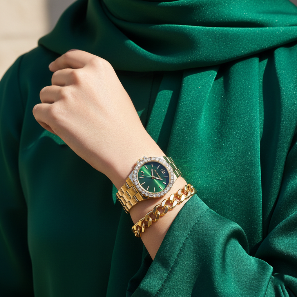 Michael Kors Lennox MK7395 Gold-Tone Watch with Emerald Green Dial