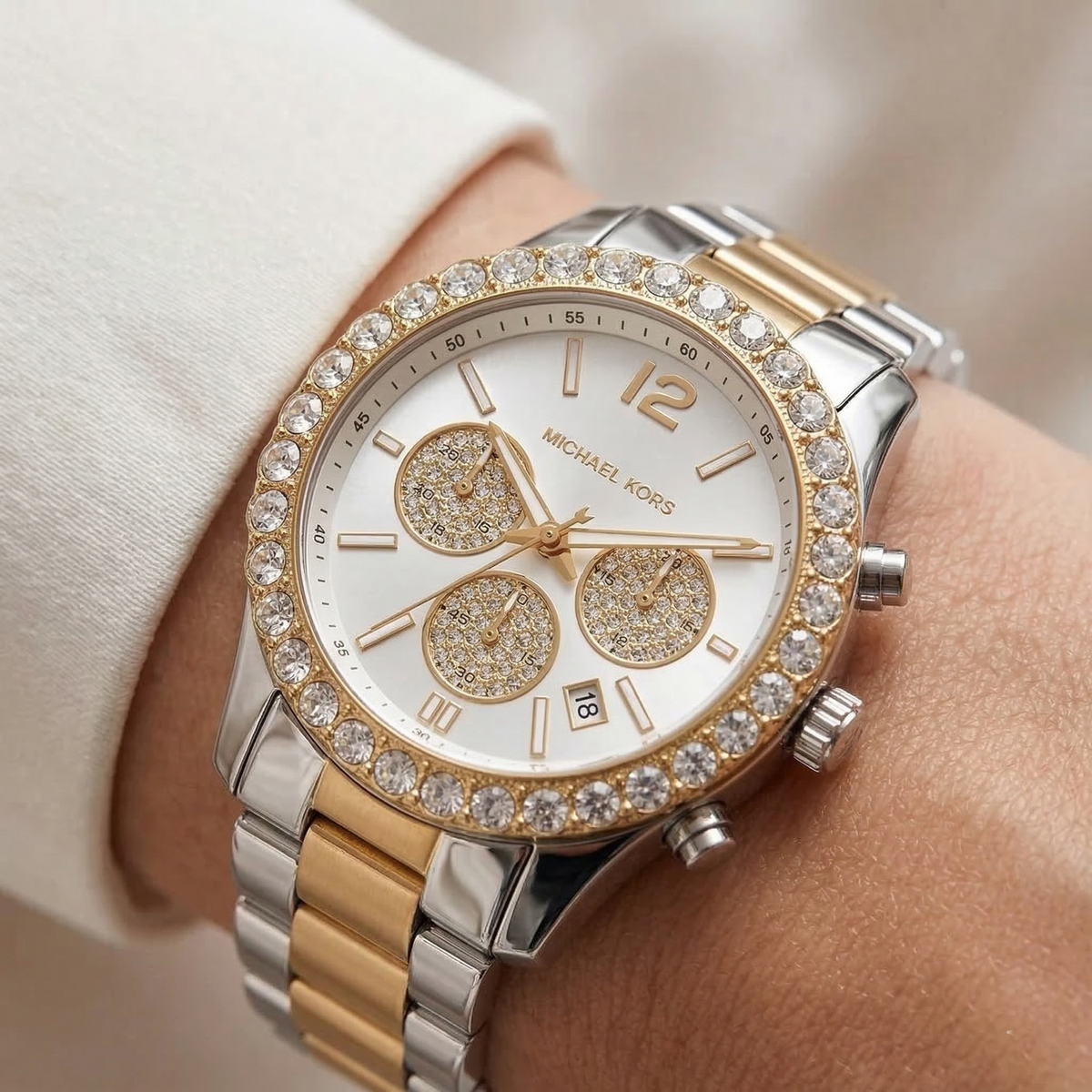Michael Kors Everest MK7415 Two-Tone Silver & Gold Crystal Pavé Women's Watch