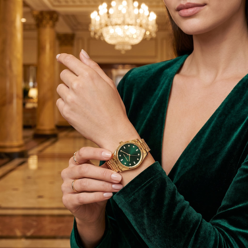 Michael Kors Lexington MK7449 Green Dial Gold-Tone Stainless Steel Women's Watch