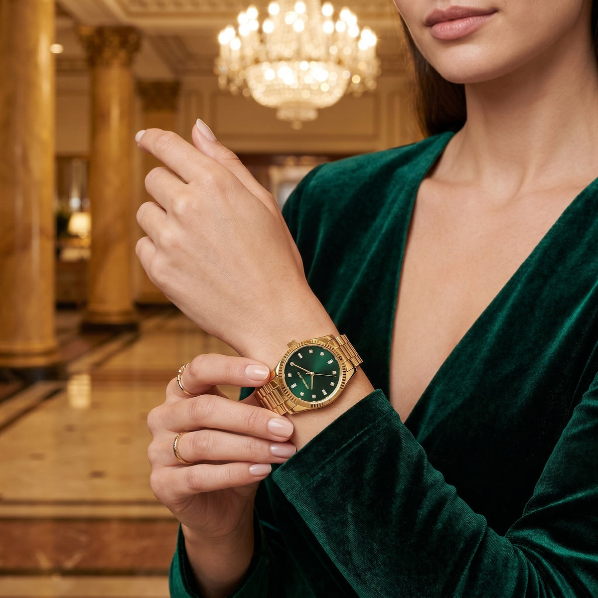 Michael Kors Lexington MK7449 Green Dial Gold-Tone Stainless Steel Women's Watch