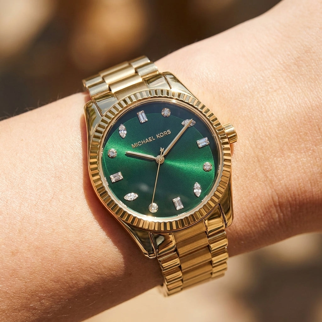 Michael Kors Lexington MK7449 Green Dial Gold-Tone Stainless Steel Women's Watch