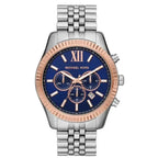 Michael Kors Lexington MK8689 Silver Case Rose Gold Bezel Blue Dial Men's Watch