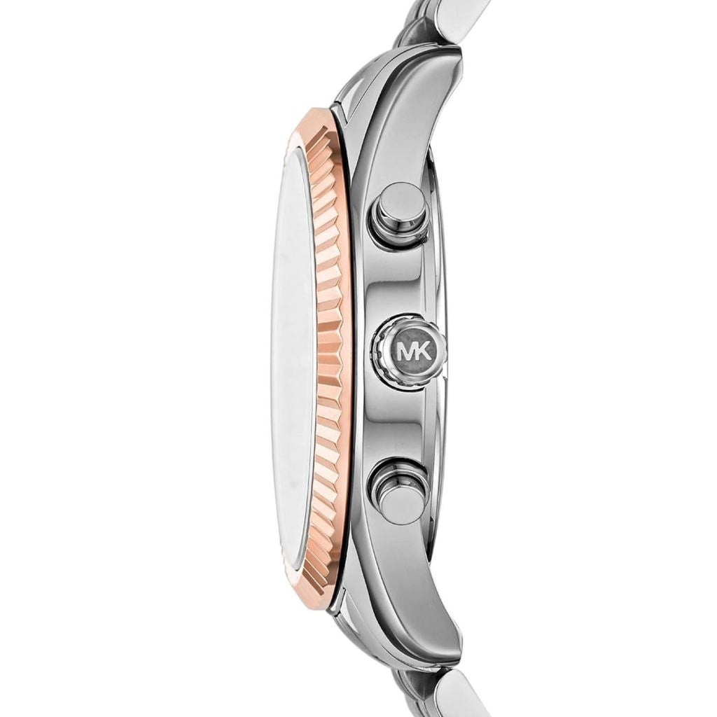 Michael Kors Lexington MK8689 Silver Case Rose Gold Bezel Blue Dial Men's Watch