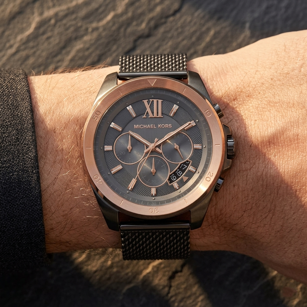Michael Kors Brecken MK8868 Grey Case Rose Gold Bezel Men's Watch