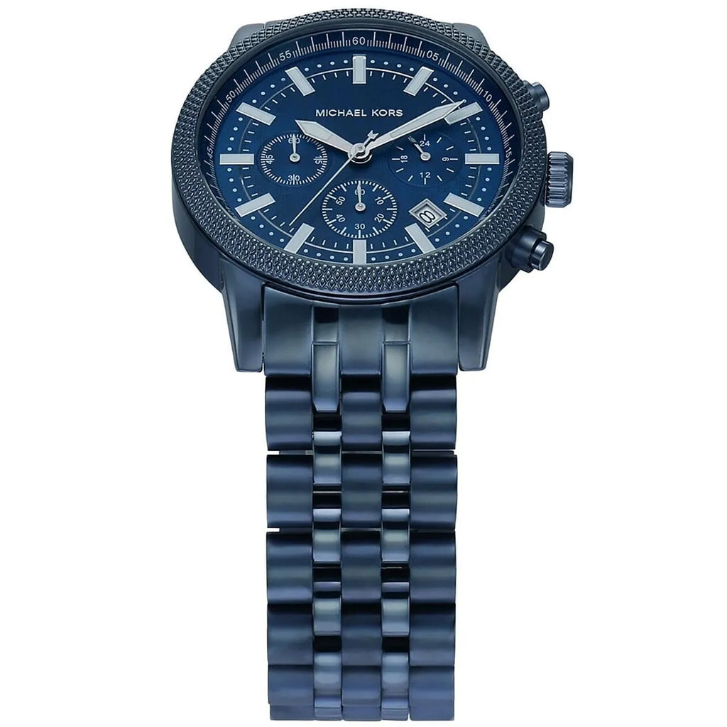 ساعة مايكل كورس هاتون MK9088 للرجال كرونوغراف من الفولاذ المقاوم للصدأ باللون الأزرق الداكن بالكامل