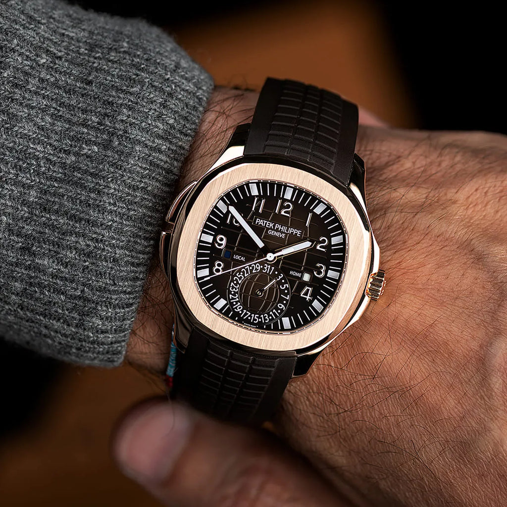 Patek Philippe Men’s Aquanaut Travel Time Rose Gold Brown Dial Watch