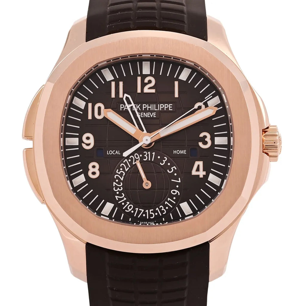 Patek Philippe Men’s Aquanaut Travel Time Rose Gold Brown Dial Watch