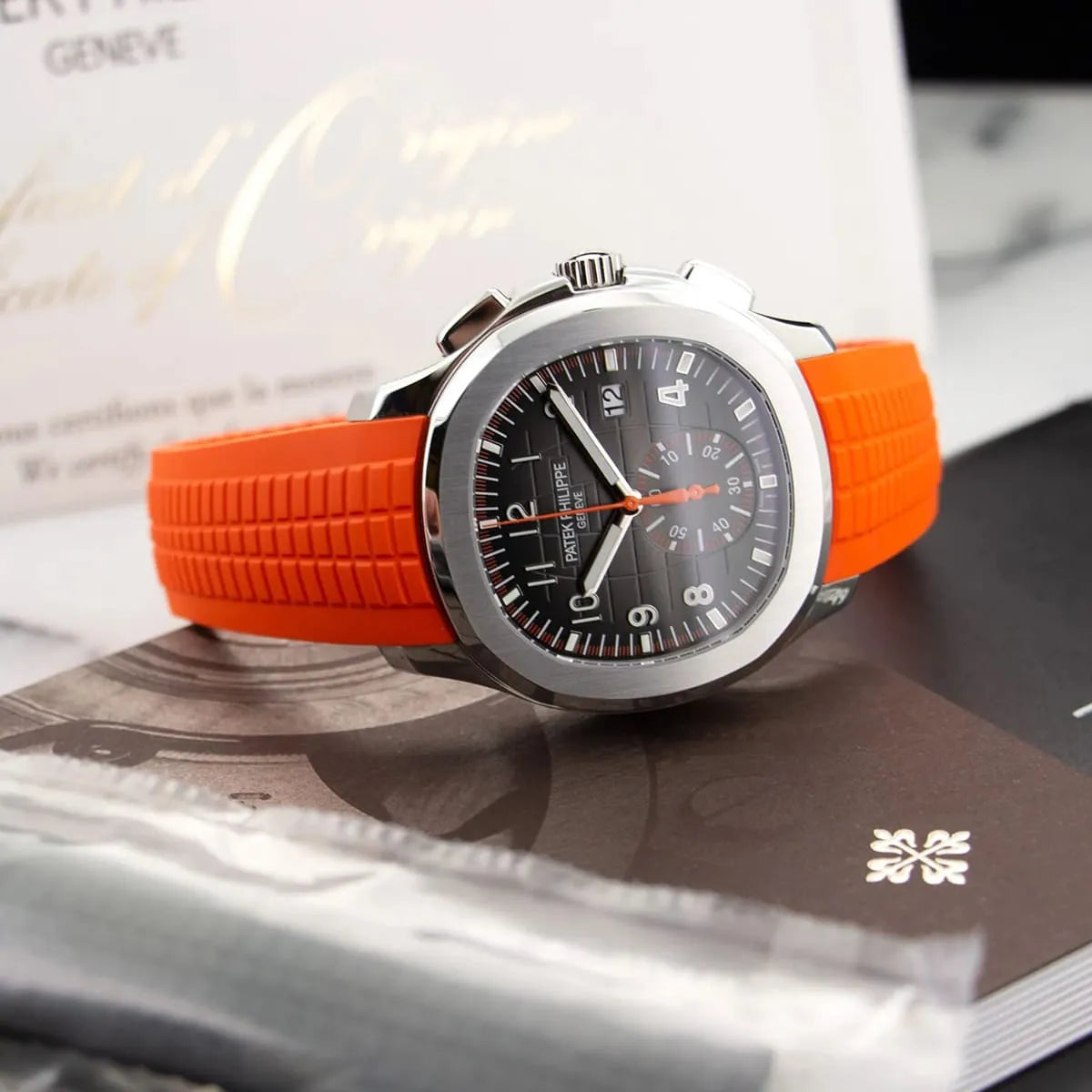 Patek Philippe Men’s Aquanaut Chronograph Orange Strap Watch