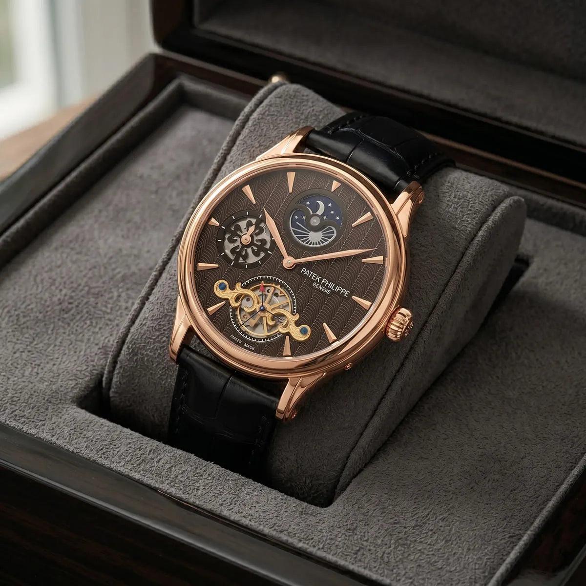 Patek Philippe Men’s Rose Gold Brown Dial Open-Heart Watch