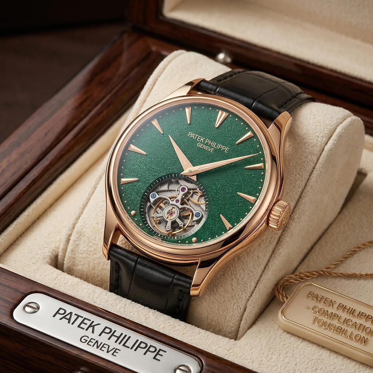 Patek Philippe Men’s Rose Gold Tone Green Dial Watch