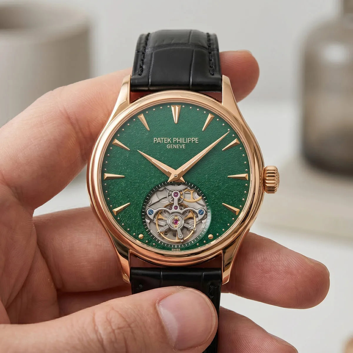 Patek Philippe Men’s Rose Gold Tone Green Dial Watch