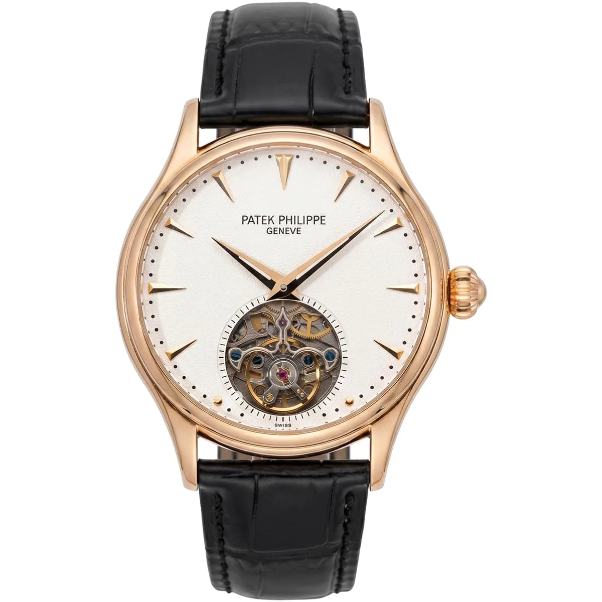 Patek Philippe Men’s Rose Gold Tone Open Heart White Dial Watch