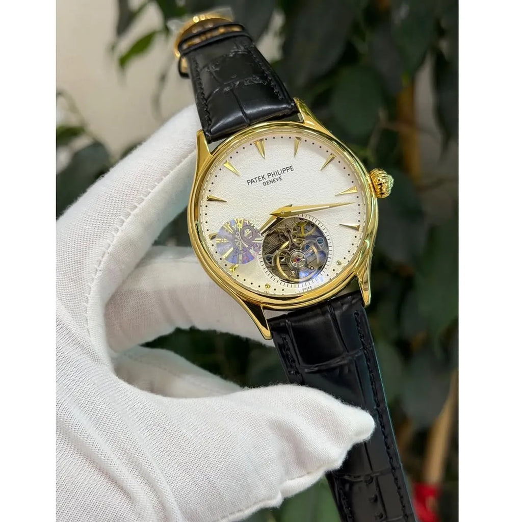 Patek Philippe Men’s Rose Gold Tone Open Heart White Dial Watch