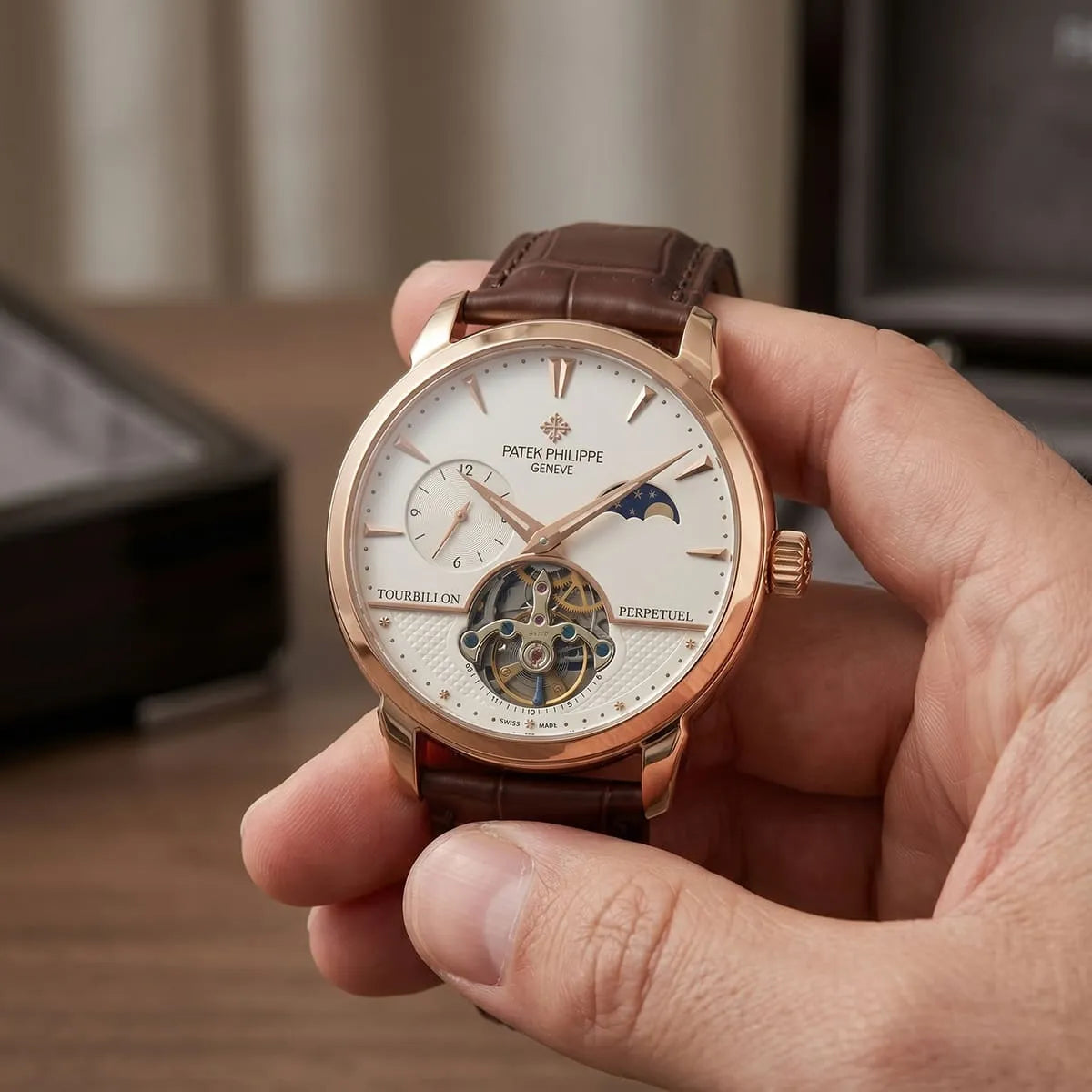 Patek Philippe Men’s Rose Gold Tone Tourbillon Perpetual Watch