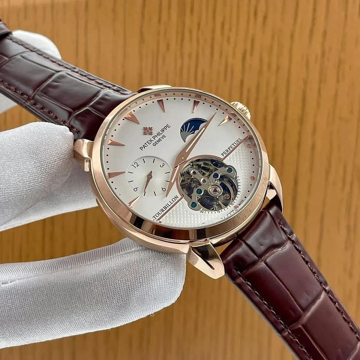 Patek Philippe Men’s Rose Gold Tone Tourbillon Perpetual Watch