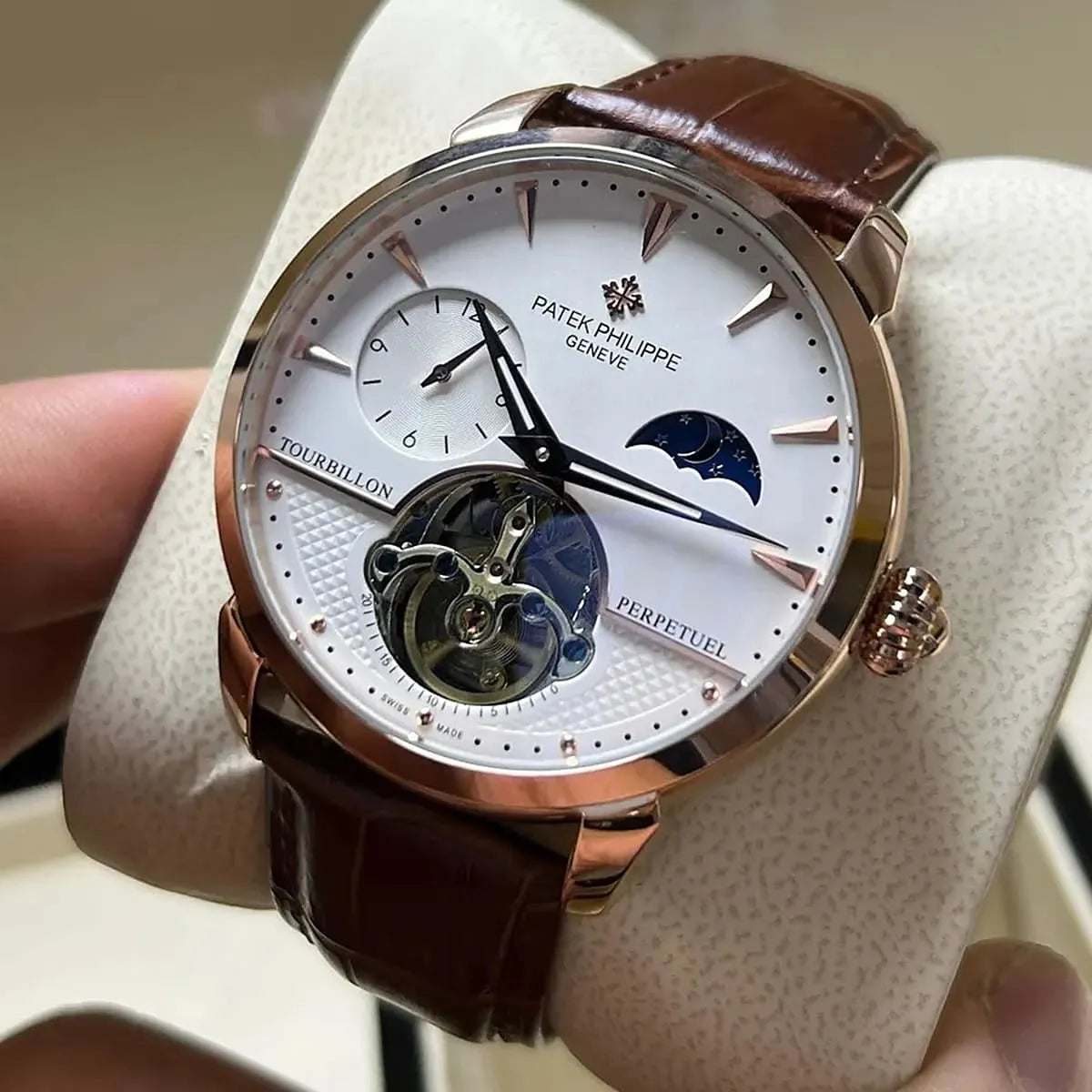 Patek Philippe Men’s Rose Gold Tone Tourbillon Perpetual Watch