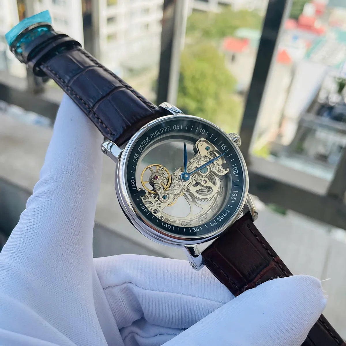Patek Philippe Men’s Skeleton Dial Silver-Tone Watch – 6821G