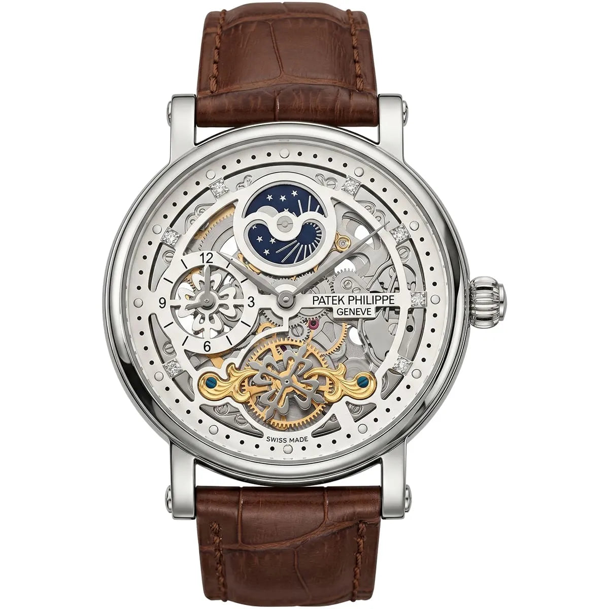 Patek Philippe Men’s Skeleton Moonphase Silver Watch