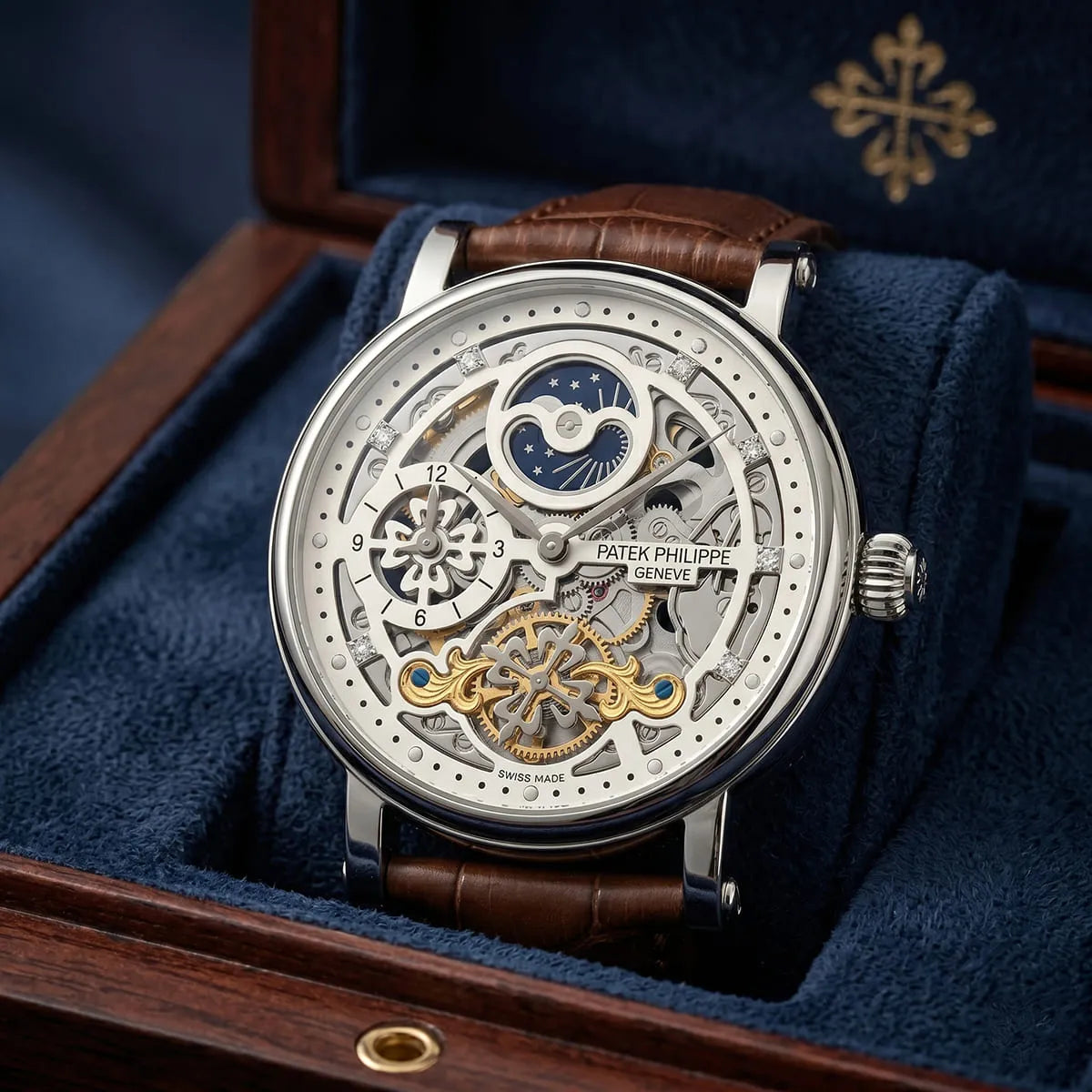 Patek Philippe Men’s Skeleton Moonphase Silver Watch