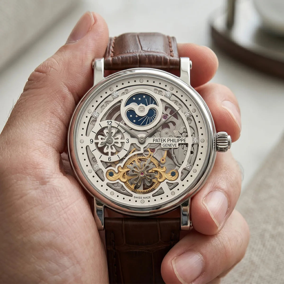 Patek Philippe Men’s Skeleton Moonphase Silver Watch