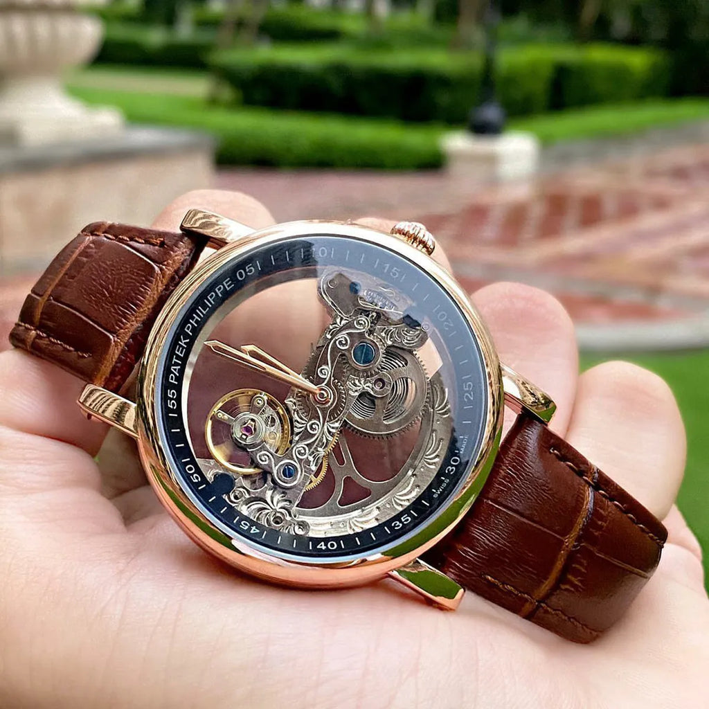 Patek Philippe Watch Men’s Skeleton Dial Rose Gold Tone
